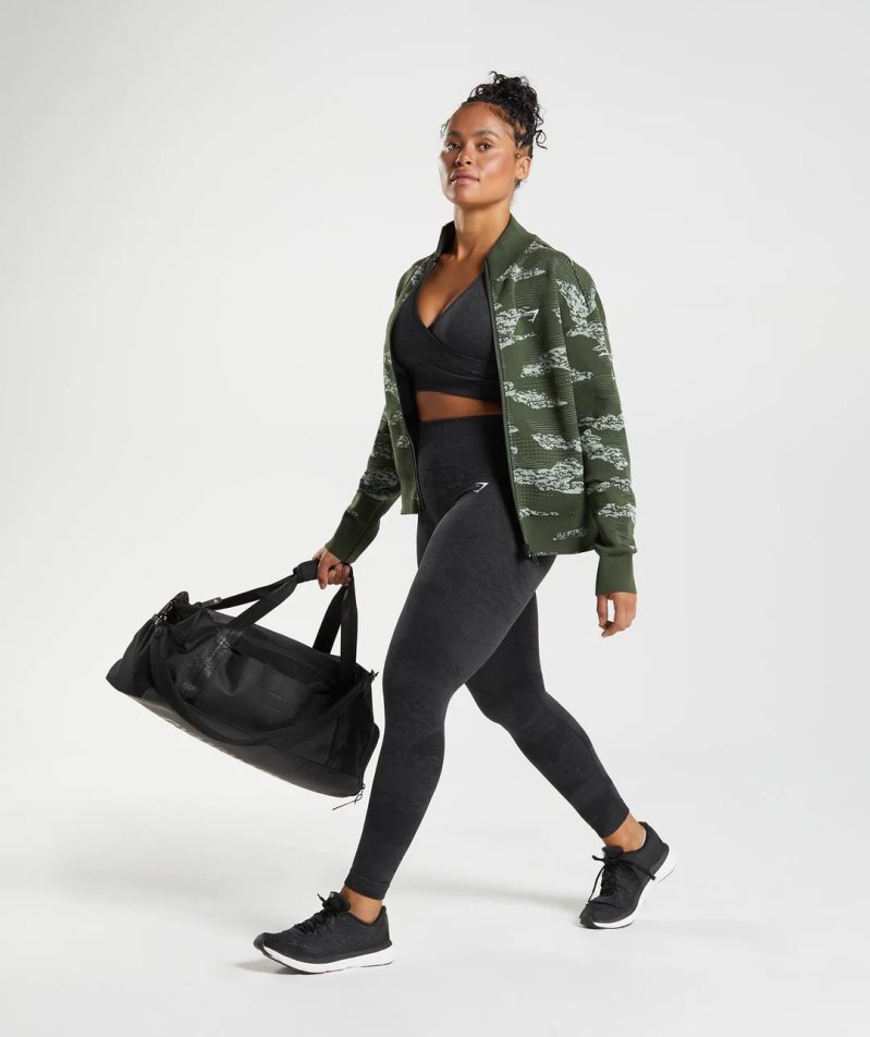 Women's Gymshark Adapt Camo Seamless Track Jackets Dark Green | NZ 7TWAXZ